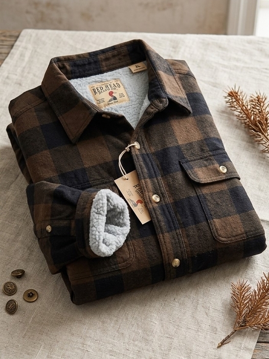 RedHead Other - RedHead Brown and Black Plaid Sherpa-Lined Button-Up Shirt